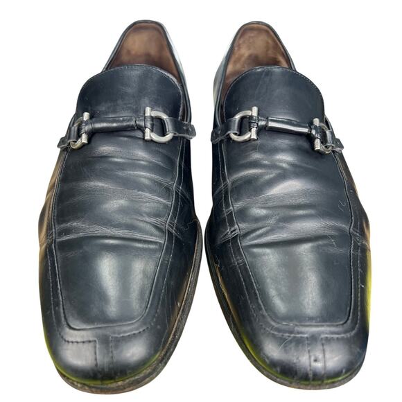 Vintage Salvatore Ferragamo Gancini Black Leather Slip On Loafers Size 9 2 EE main image 5